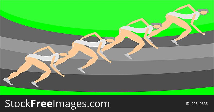 Animated illustration of four athletes with orange background. Animated illustration of four athletes with orange background