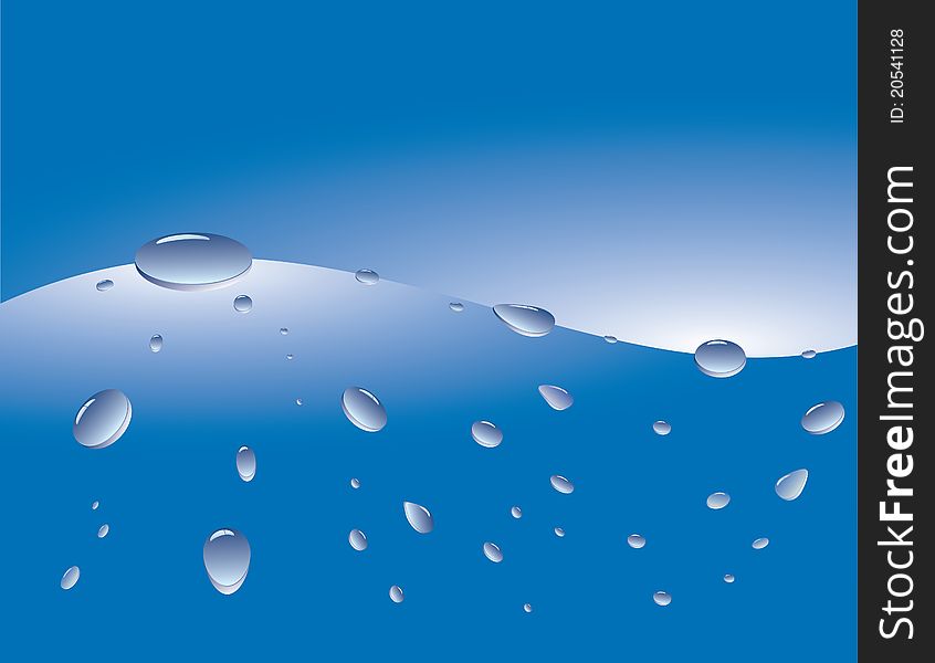 Abstract water drops on blue wave. Abstract water drops on blue wave