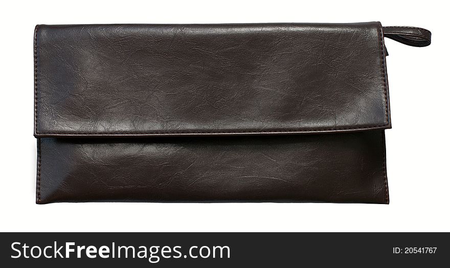 Little elegant brown clutch bag,  isolated