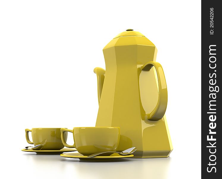 An image showing a yellow-colored, porcelain coffee set. An image showing a yellow-colored, porcelain coffee set.