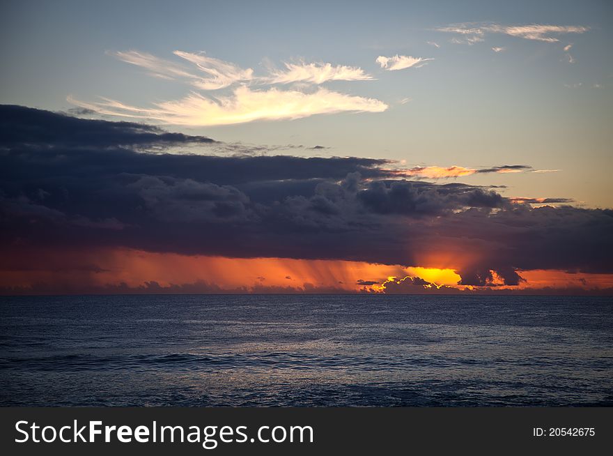 Easter Island Statue in the sunset above pacific ocean