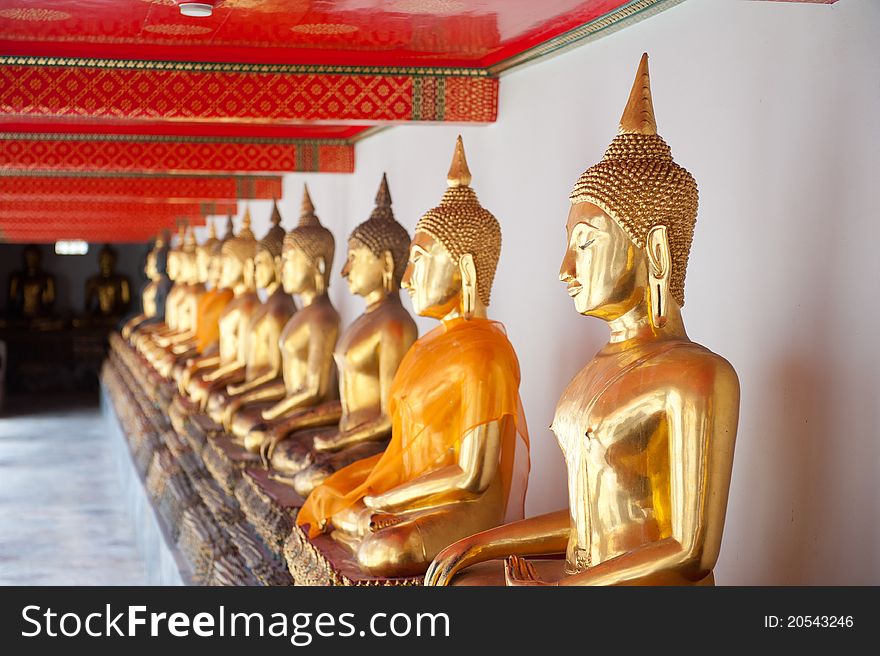 Buddha statues in a temple in Bangkok, Thailand