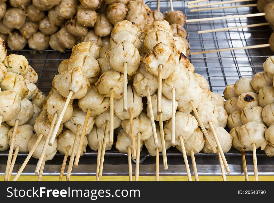 Thai Style grilled Beef Ball in row