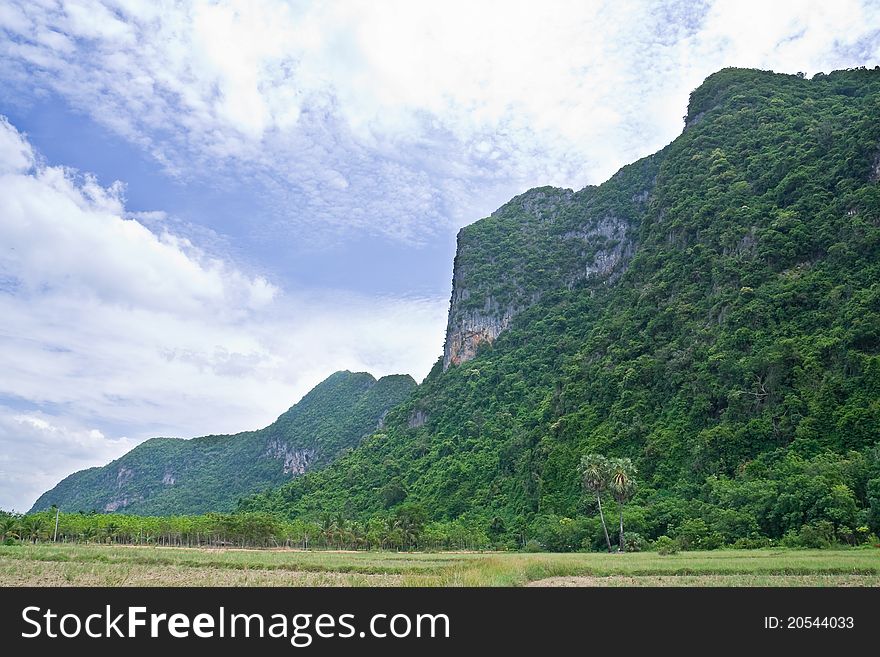 Mountains stretch across the field