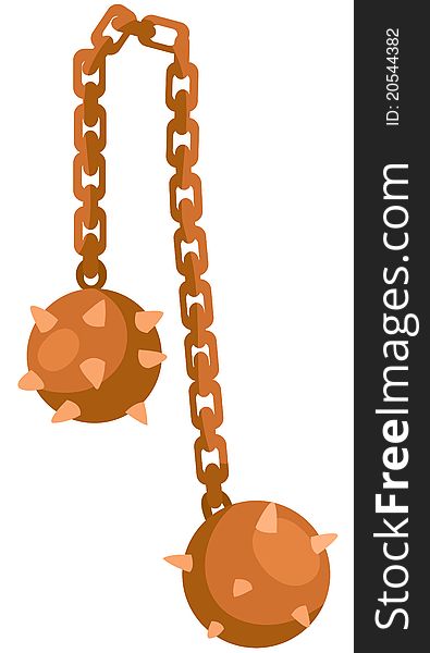 Illustration of isolated mace hanging on chain on white background