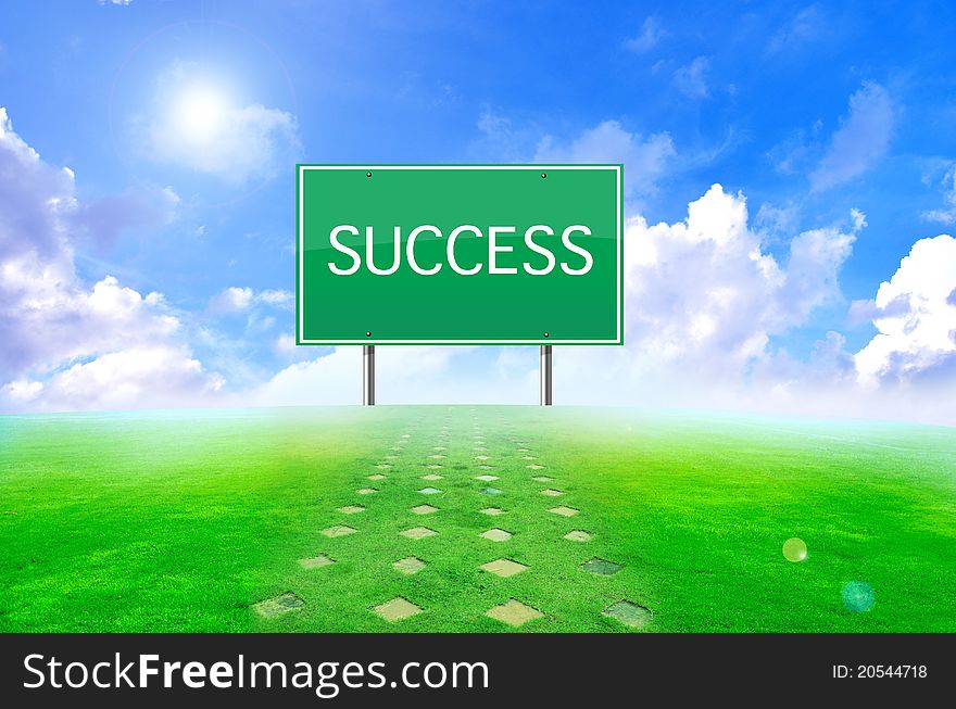 Traffic success sign and green background