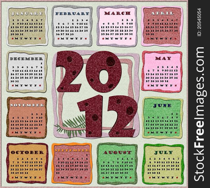 Felt calendar for year 2012. Scrap-book style. Felt calendar for year 2012. Scrap-book style