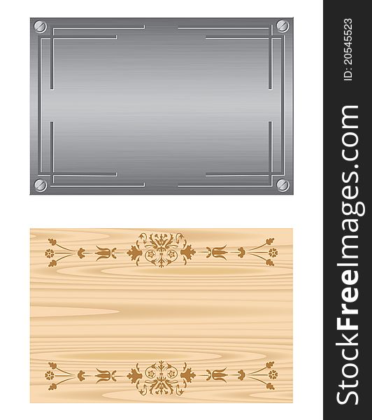 Vector illustration of a wooden and metal plates