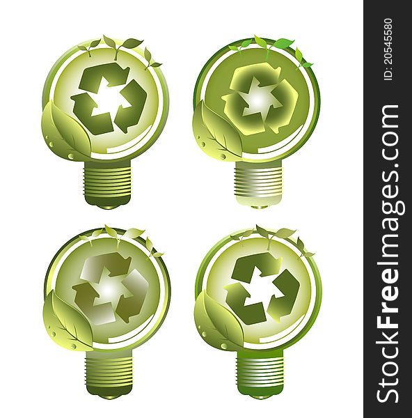 A set of environment-friendly light bulbs in different shades of green suitable for recycling, power-saving, green lifestyle themes. A set of environment-friendly light bulbs in different shades of green suitable for recycling, power-saving, green lifestyle themes