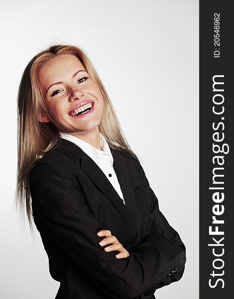 Business woman on a gray background