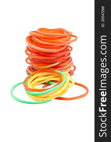 Set of multi-coloured elastic bands placed vertically. Set of multi-coloured elastic bands placed vertically.