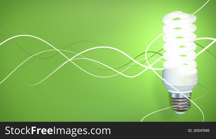Fluorescent Light Bulb On Green Background