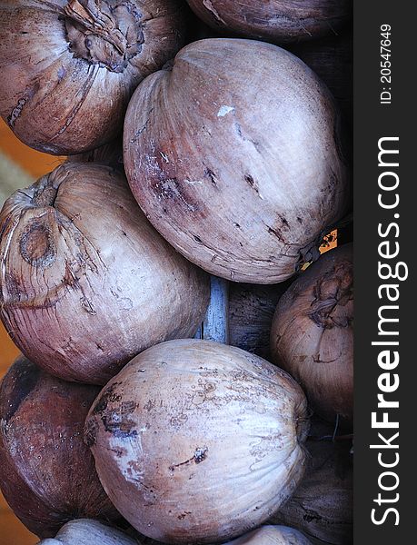 Coconuts in the market for background