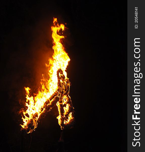 Fire, or flaming ax or hatchet campfire boy scout event