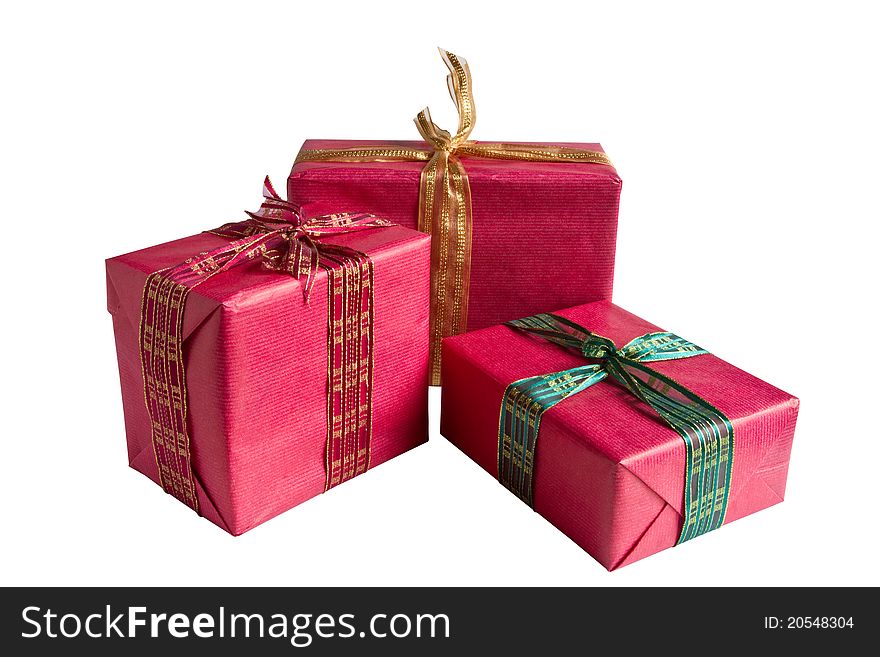 Red gift boxes isolated with clipping path