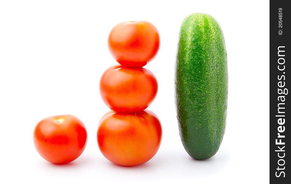 Tomato and cucumber, on the white background