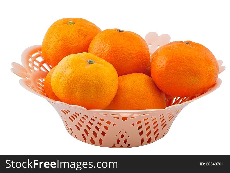 Vase with tangerines it is isolated on a white background