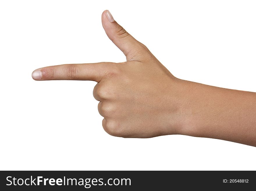 Hand pointing direction isolated on white background