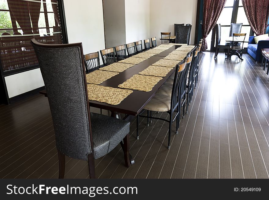 Large dining setup in a home or a restaurant
