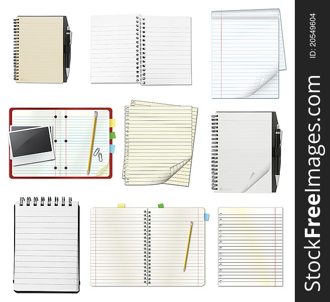 A set of opened notebooks isolated on white