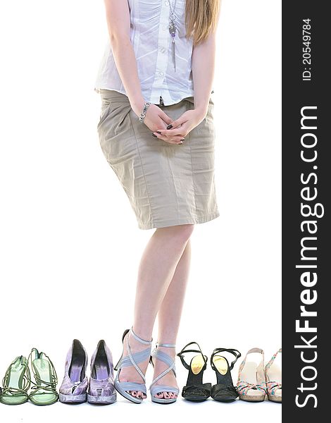 Young Woman Buying Shoes Addiction, Isolated