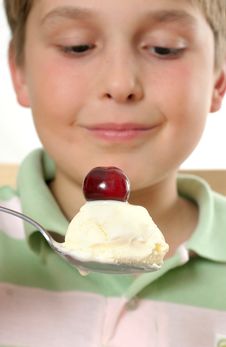 Boy With Ice Cream And Cherry On Top Stock Photography Boy With Ice Cream And Cherry On Top Stock Photography