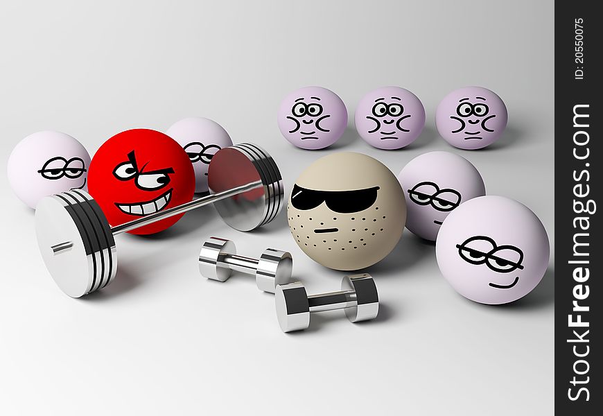 3d render of strength people with weights. 3d render of strength people with weights