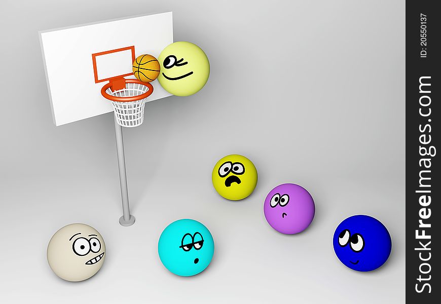 3d render of basketball match with funny people.