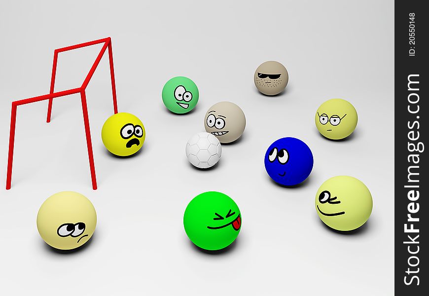3d render of soccer match with funny people.