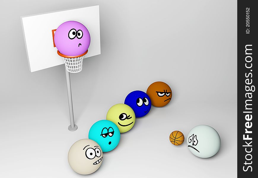 3d render of basketball match with funny people.