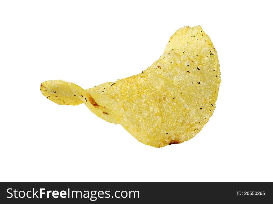 Potato chips, isolated on a white background.