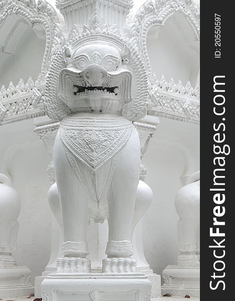White Lion in Rachathivas Temple in Bangkok, Thailand. White Lion in Rachathivas Temple in Bangkok, Thailand.