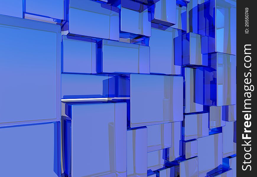 Abstract architectural wall made of blue glass cubes. Abstract architectural wall made of blue glass cubes