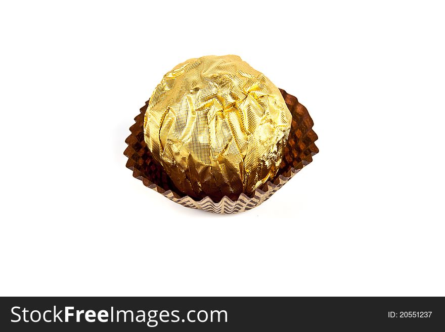 Chocolate candy on white background