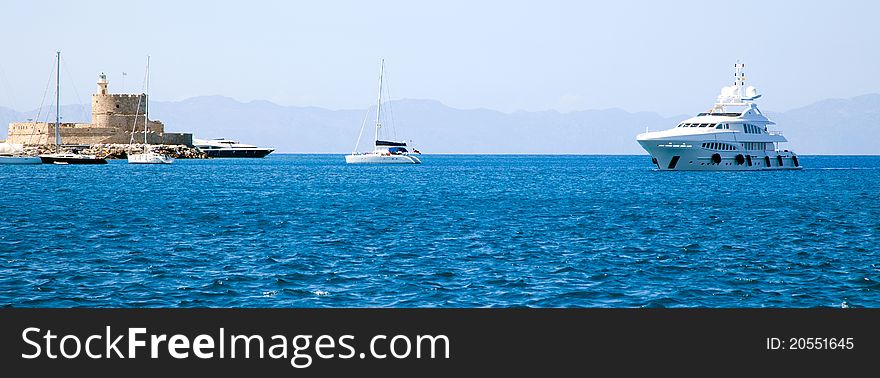 Ships in bay Greece, Rhodes