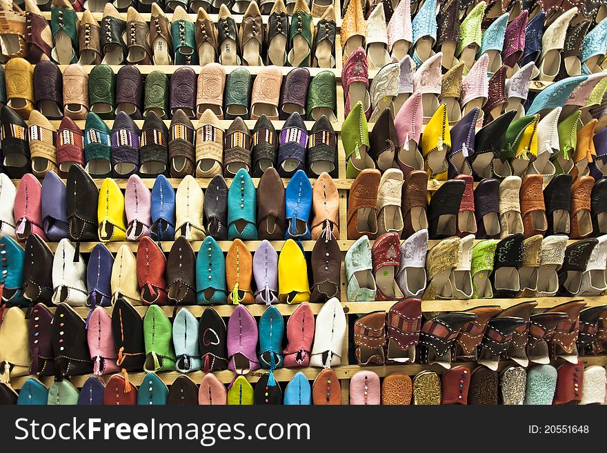 Rack of Moroccan shoes taken this year on location