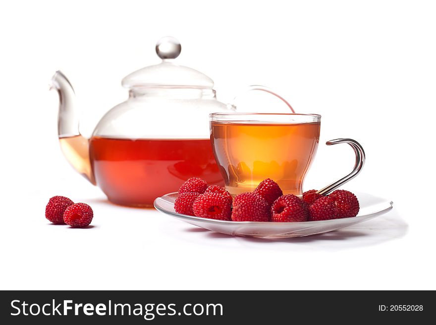 Raspberry tea on white