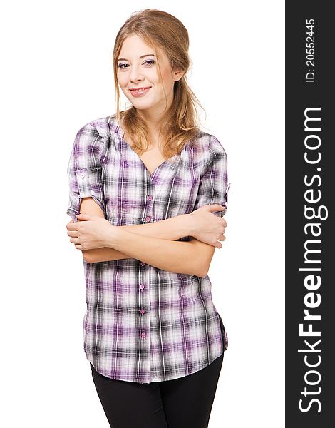 Beautiful lady in casual clothing studio photo