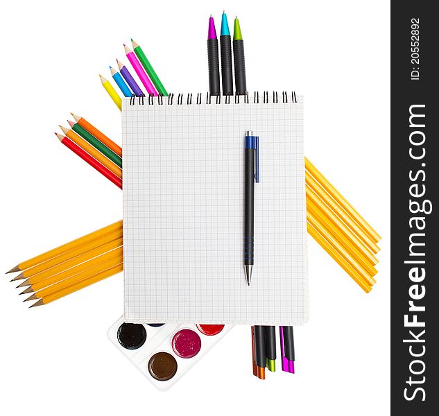 School tools on the white background