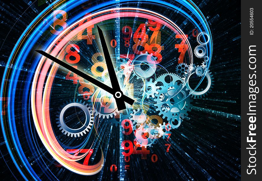 Abstract interplay of clock symbols and graphic elements on the subject of time, technology, past, present and future. Abstract interplay of clock symbols and graphic elements on the subject of time, technology, past, present and future.