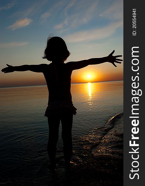 Child on beautiful sunset beach. Child on beautiful sunset beach