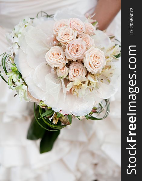 Wedding bouquet of beige roses