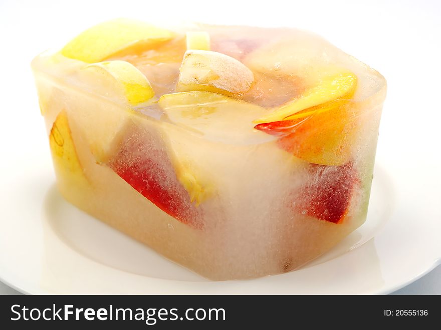A box made from frozen fruits and water. A box made from frozen fruits and water