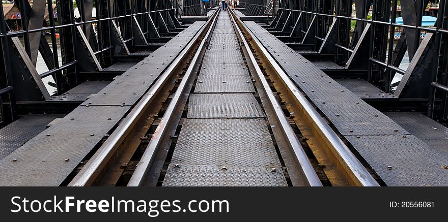 Close-up metal steel railroad track