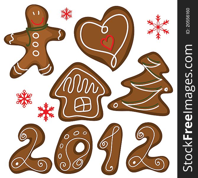 Christmas cookies isolated on the white. Vector set