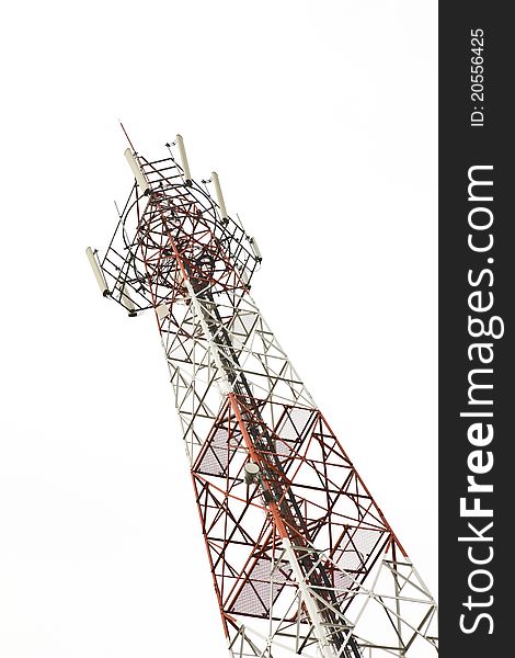 Mobile phone communication tower isolated on white