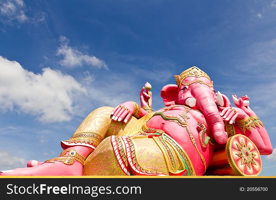 Pink ganecha statue in relaxing at Wat Samarn, Chachoengsao, Thailand