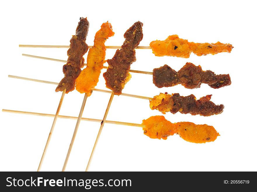 Satay, Barbecue Meat On bamboo Skewer. Satay, Barbecue Meat On bamboo Skewer