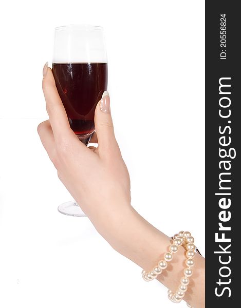 Hand With Pearl Bracelet Holding Wineglass