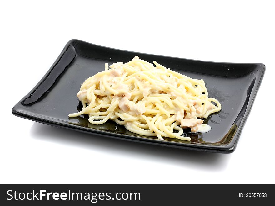 Spaghetti Carbonara isolated on white background